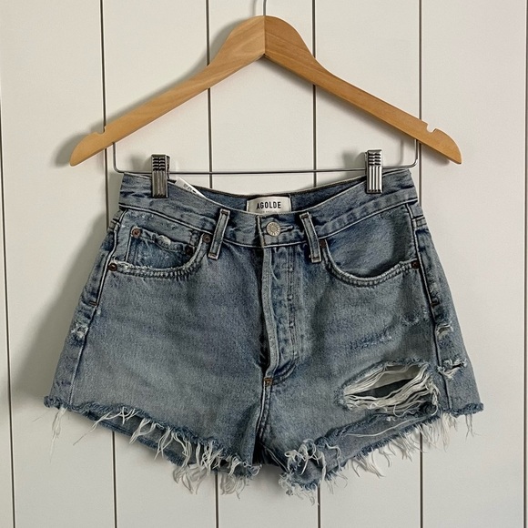 Agolde Parker Distressed Denim Shorts - Picture 1 of 4
